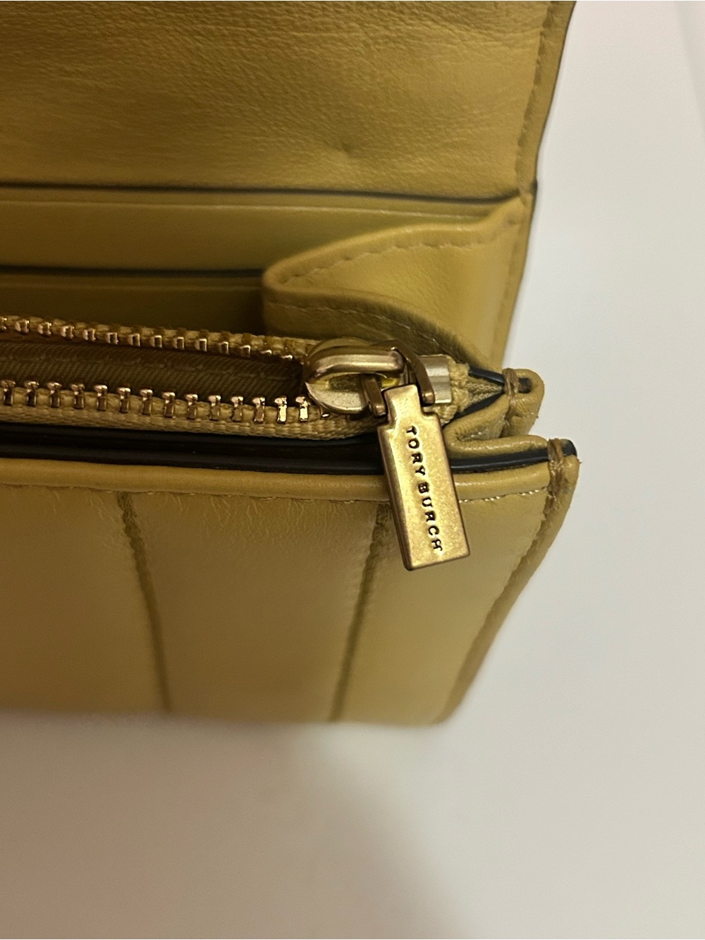 Tory Burch Kira Quilted Envelope Wallet - Mustard Yellow Leather - Picture 5 of 11